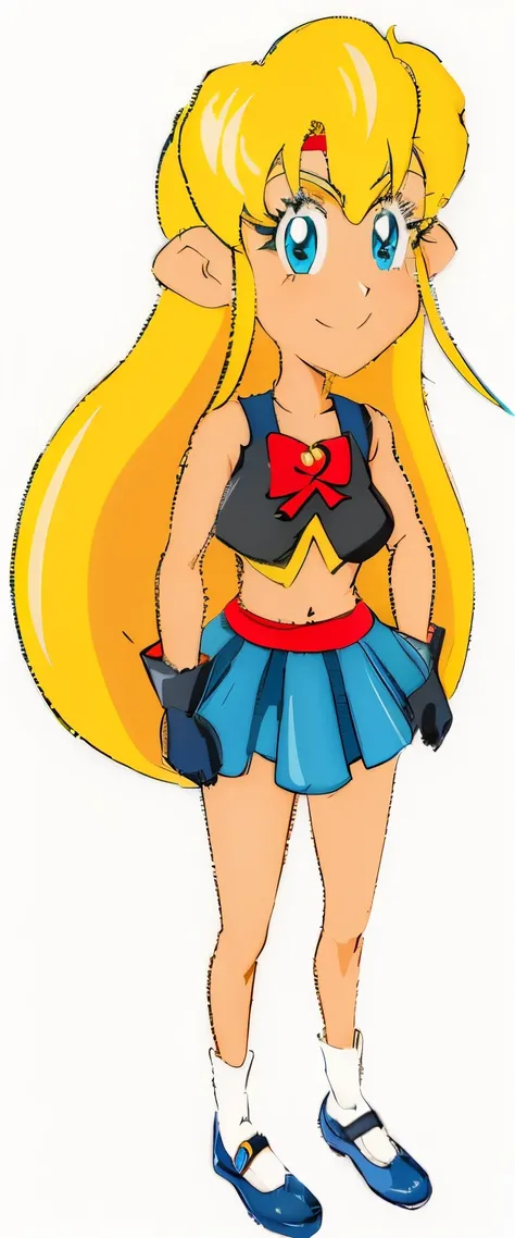 menina marinheira com cabelo loiro e saia azul, cel - estilo de arte sombreado, inspirado em Sailor Moon, Estilo Sailor Moon, personagem estilo anime, no estilo de arte do anime 8 0 s, em estilo anime, menina saiyajin, Princesa Kida Kidagakash, estilo anim...