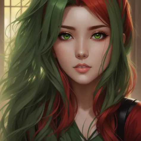 Anime girl with green and red hair and green eyes, Artgerm Portrait, Extrem detaillierter Artgerm, Artgerm. Hohe Detailgenauigkeit, ArtGerm auf ArtStation Pixiv, detailed portrait of anime girl, Detaillierte digitale Anime-Kunst, IG-Modell | Artgerm, Stanl...