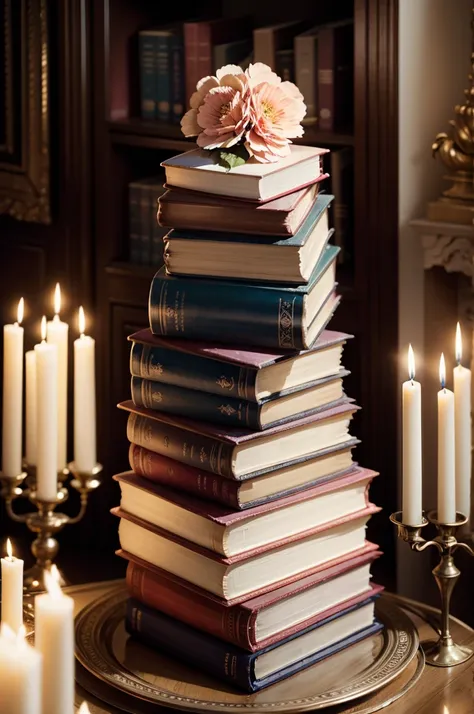 A pile of beautiful médiévaux éclairées books for the bougies.