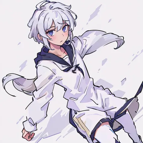 1guy, white hair, school outfit