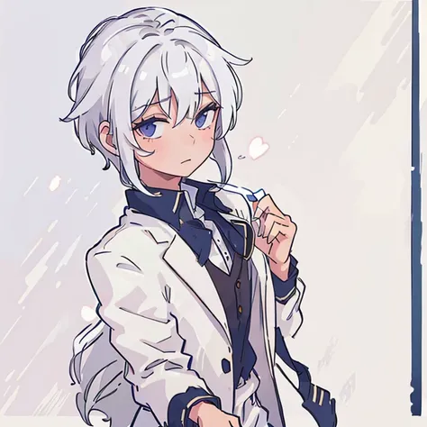 1guy, white hair, school outfit