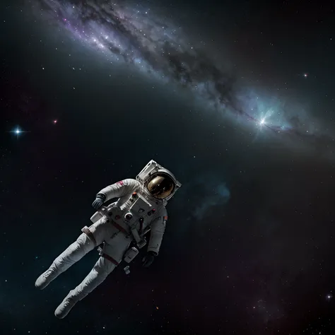 An astronaut floating in space, nebula in the background