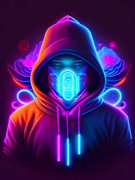 Girls head, auricular, Hood, cores neon legais, design de camisetas, rzminjourney, arte vetorial