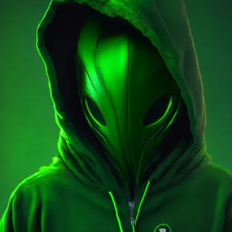 a close-up of a green alien in a hoodie, Space alien, em estilo de bipe, 3 d render bipe, Hybrid style beep blend, bipe e Jeremias Ketner, Estilo bipe, inspirado por Mike "bipe" Winkelmann, Portrait of a humanoid alien, bipe!!