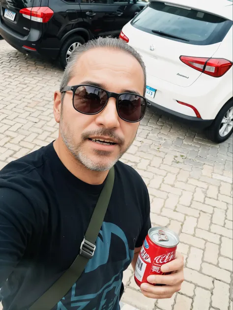 Theres a man holding a can of soda in his hand, Homem de 4 0 anos, Homens de 45 anos, Fotografia selfie 8k, imagem de perfil, marco bucci, david rios ferreira, selfie de um homem, edu souza, Michal, andrea rocha, beber cerveja, Octano faz, Rua Juliana, Con...