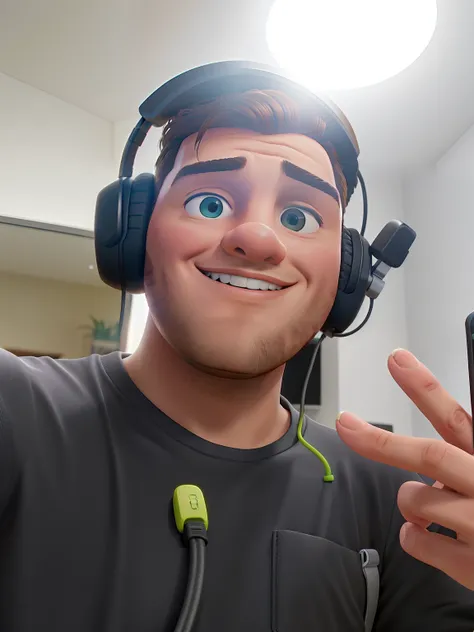 homem sorridente usando fones de ouvido e segurando um telefone celular, Streamer do Twitch / Jogador Ludwig, com fones de ouvido, Streamer do Twitch, usando fone de ouvido para jogos, foto de perfil 1024px, usando um fone de ouvido para jogos, Fotografia ...