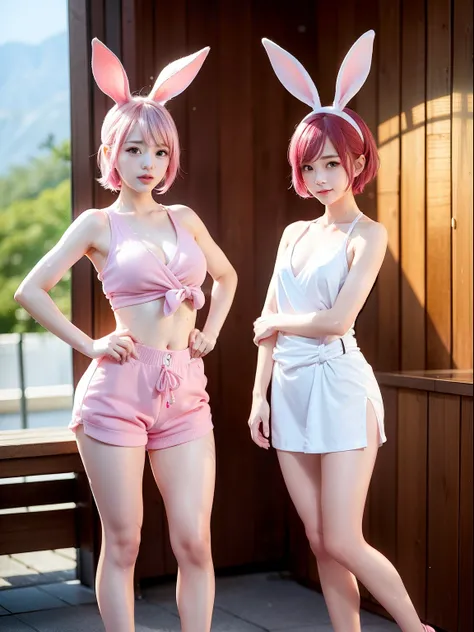 Pink hair、Super Sento Sauna、Sit in the sauna、Work up a sweat in the sauna、sauna、Enter the sauna、fullnude、fullnude、Wrap a white cloth around your chest、Wrap a white towel around your chest、Pink short cut hair、Pink short cut hair，(8K, top-quality, ​masterpie...