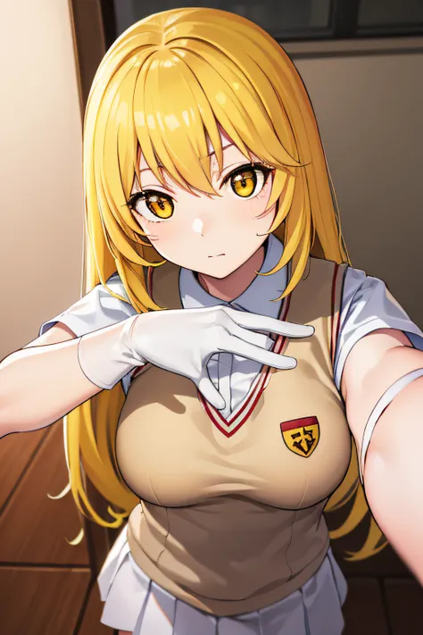 misaki shokuhou, misaki shokuhou, blonde hair, hair between eye, long hair, symbol-shaped pupils, (yellow eyes:1.5)
break elbow ...