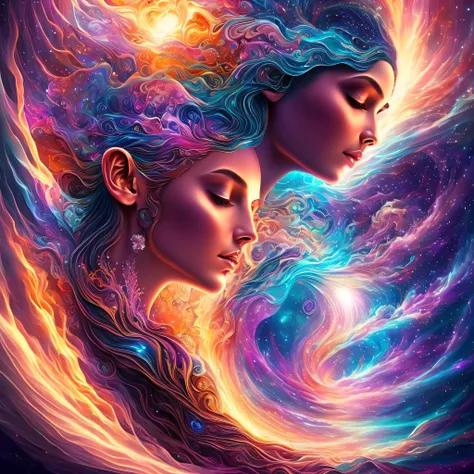 Plunge into the ether that flows with the eternal soul through the vibrations of love, Everything is connected, Flowing energy, spiritual, divine, Dreams, cosmic, concept-art, Blowing the Mind, Female beauty, god, Pineal gland, dreamlikeart