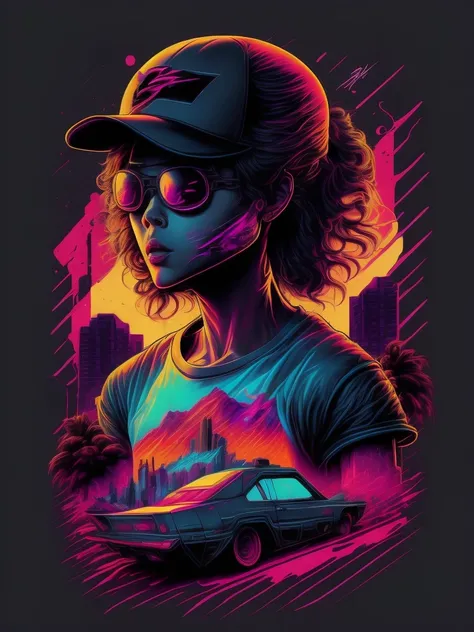 Atleta beisebol, Grafite inspirado, cores vibrantes, NEO Tokyo, futurista, arte vetorial, design de camiseta