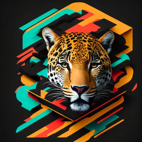 T-shirt graphic design art, a retro graphic design, jaguar preto, rua miami, cor suave de quatro cores, tom pastel vintage, limpeza altamente detalhada, imagem vetorial, obra-prima realista, fotografia profissional, carro realista, fundo simples do nascer ...