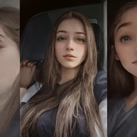 Theres a woman with long hair sitting in a car, cerca de 20 yo, imagem de perfil, 1 8 I, Ayahausca, 18 anos, Ekaterina, 2 0 I, 20 anos, com cabelos longos, Mulher de 30 anos, 3 0 anos de idade mulher, imagem de qualidade muito baixa, foto de perfil