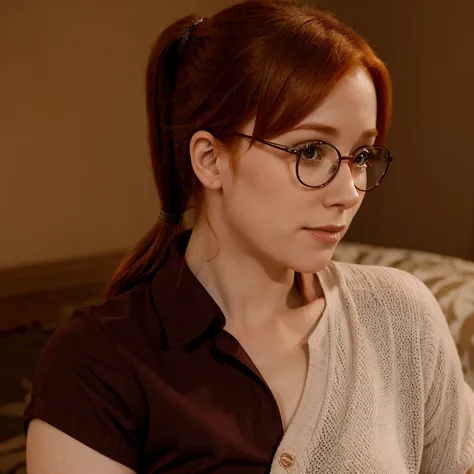 Penny pax redhead long ponytail soft curves glasses blushing