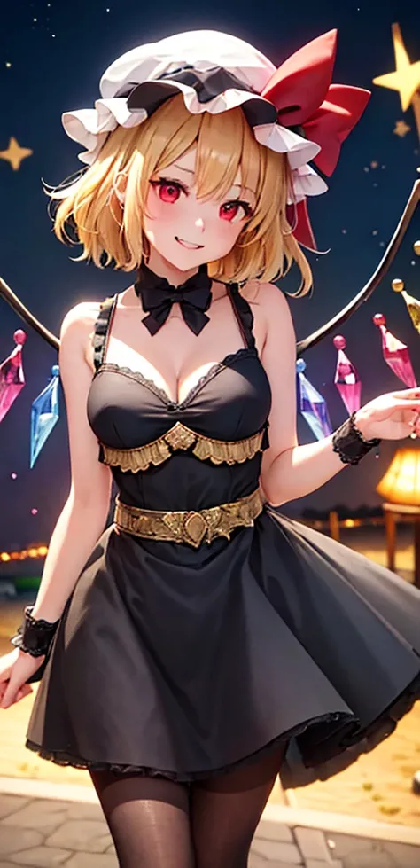 best quality, masterpiece, highres, solo, {night:1.10}, {starry sky:1.10}, beach, beautiful detailed sky, {extremely detailed background:1.20}, {flandre_scarlet_touhou:1.15}, {standing:1.10}, looking at viewer, {bikini:1.30}, blonde_hair, wings, red_eyes, ...