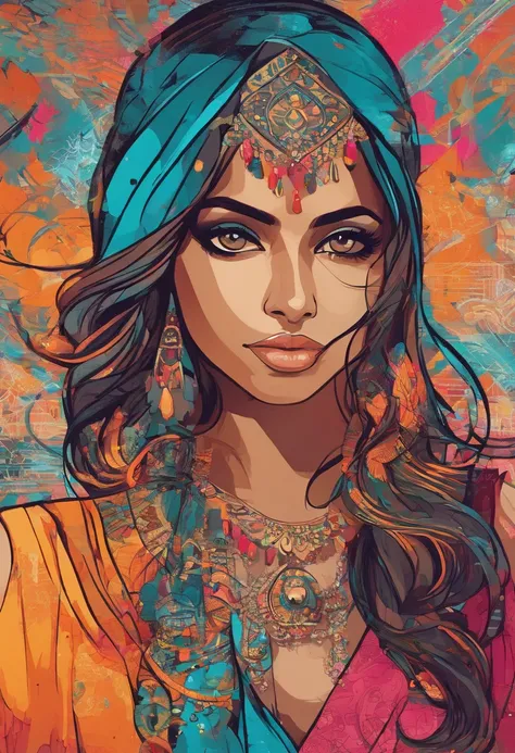 Close-up of an Indian woman in sari, Digital illustration style, Digital Illustration Portrait, Trends in Artstration, in the art style of bowater, detailed portrait of anime girl, digital anime illustration, Painted in the style of Artgerm, Portrait of Ma...