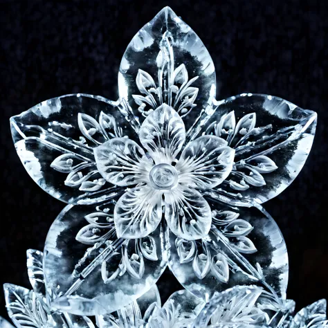 (symmetrical:1.3), (shot from above:1.3), captivating ice sculpture that showcases the exquisite elegance of a single cherry blo...