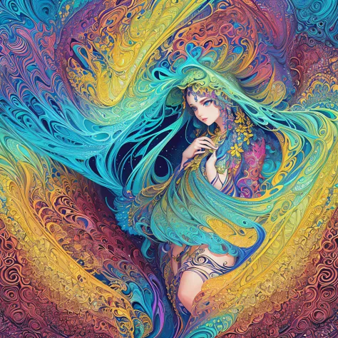 (masterpiece, top quality, best quality, official art, beautiful and aesthetic:1.2), (1girl:1.3), extremely detailed,(fractal art:1.2),colorful,highest detailed,(zentangle:1.2), (dynamic pose), (abstract background:1.5), (treditional dress:1.2), (shiny ski...