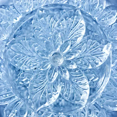 (symmetrical:1.3), (shot from above:1.3), captivating ice sculpture that showcases the exquisite elegance of a single cherry blo...