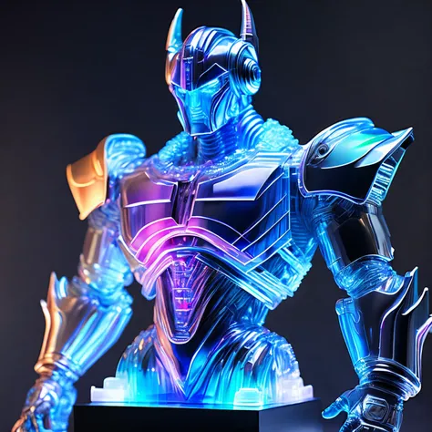 super high quality, robot warrior, ice sculpture, cool, iridescent, professional lighting