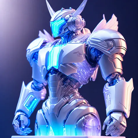 super high quality, (8k, RAW photo, realistic), robot warrior ice sculpture, mecha warrior ice sculpture detailed and delicate depiction and flashy and dynamic painting method, iridescent, professional lighting