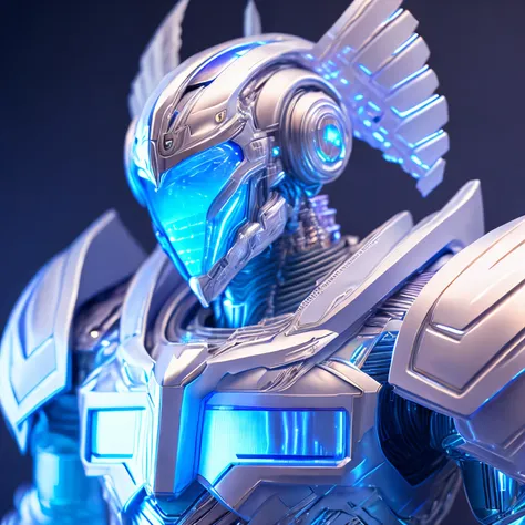 super high quality, (8k, RAW photo, realistic), robot warrior ice sculpture, mecha warrior ice sculpture detailed and delicate depiction and flashy and dynamic painting method, iridescent, professional lighting