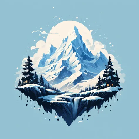 t-shirt design, painting of a snow mountain with big snowfall, a detailed painting by petros afshar, shutterstock contest winner...