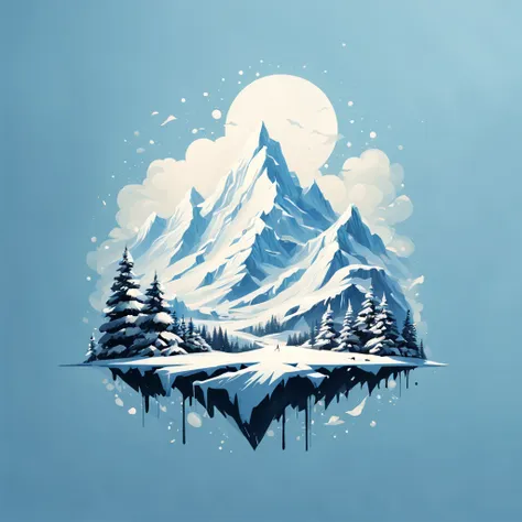 t-shirt design, painting of a snow mountain with big snowfall, a detailed painting by petros afshar, shutterstock contest winner...