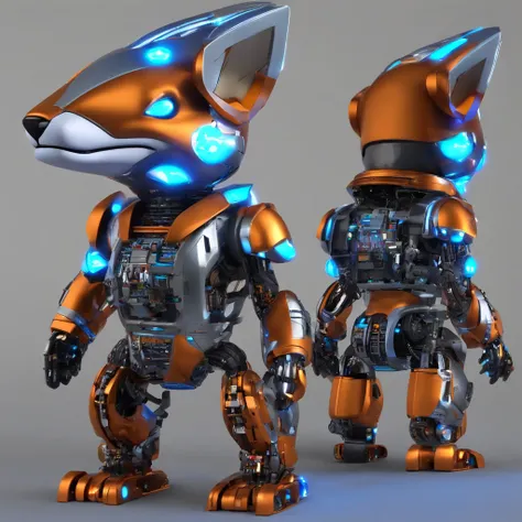 Cute fox wearing tech costume in Pixar movie style , illuminated, 电影灯光, 。.3D, Borrowed, ultra - detailed, 8K