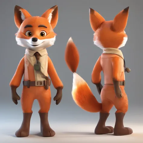 Cute fox wearing tech costume in Pixar movie style , illuminated, 电影灯光, 。.3D, Borrowed, ultra - detailed, 8K