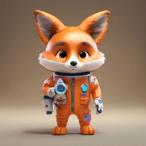 Cute fox in Pixar movie style wearing tech astronaut costume , illuminated, 电影灯光, 。.3D, Borrowed, ultra - detailed, 8K