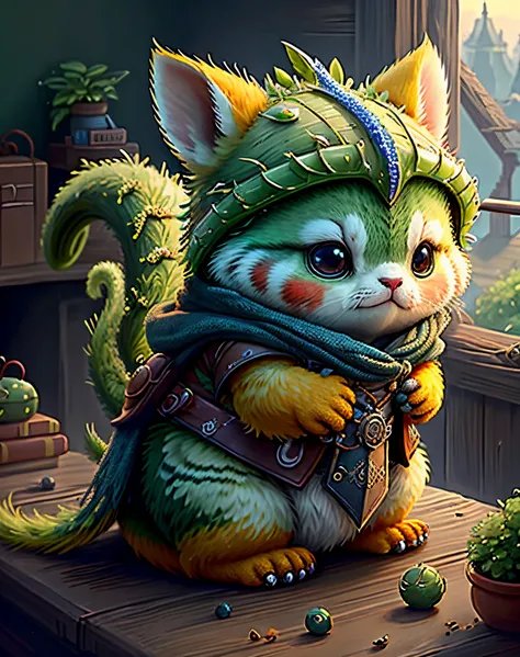 Top image quality、"Create cute creature masterpieces with inspired ultra-detailed concept art. Let your imagination come alive", （shenron）, high detailing, in 8K、Top image quality、Dressed as a hunter in medieval Europe、Cover your whole body with thunderclo...