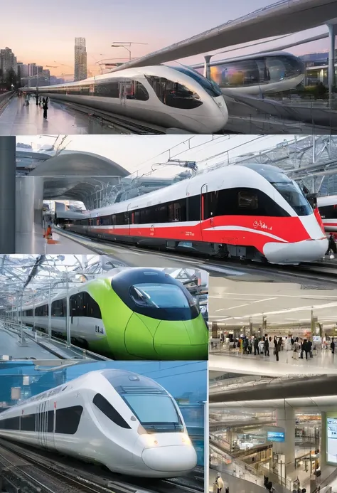 Tall structures，High-speed rail cross-traffic innovation，velocity，efficiency，High-speed rail connectivity and convenience，Stylish design，Future-proof，Across borders，high speed rail modern society，High-speed rail urban lifestyle，Seamless travel experience，C...