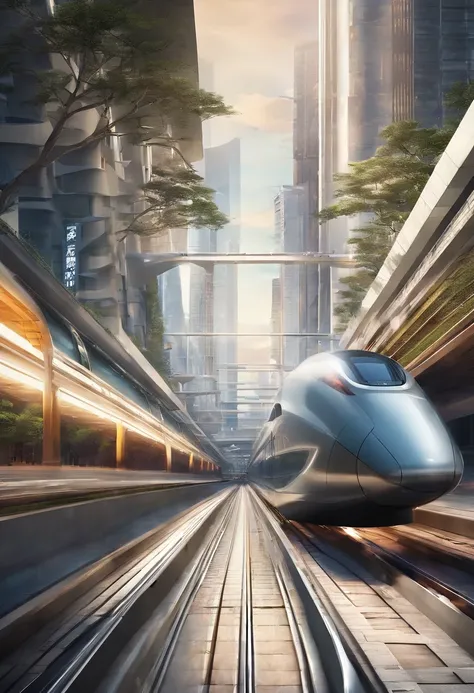 Tall structures，High-speed rail cross-traffic innovation，velocity，efficiency，High-speed rail connectivity and convenience，Stylish design，Future-proof，Across borders，high speed rail modern society，High-speed rail urban lifestyle，Seamless travel experience，C...