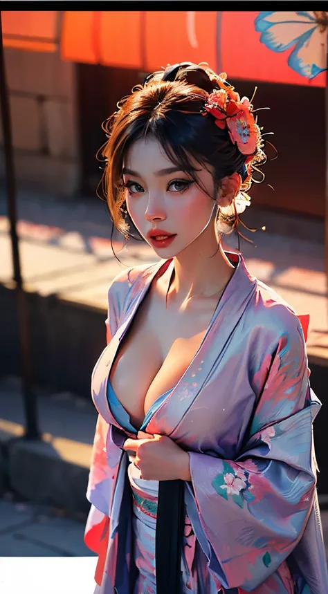 (1 young Beautiful girl), (8K, RAW Photos, Best Quality,:1.2), Highly detailed CG unified 8K dendenden wallpaper, High definition RAW color photos, Professional Photography, Cinematic lights, (Fine face:1.2), (Best Quality:1.2), ((cleavage:1.2)), (Beautifu...