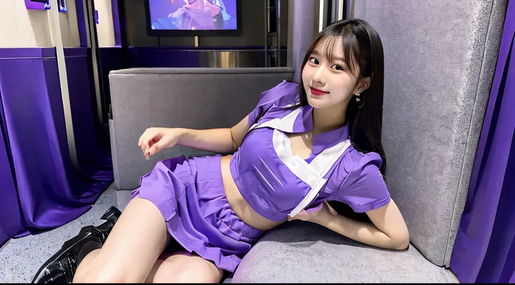 18-year-old waitress in purple miniskirt