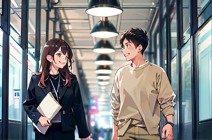 they are walking down the hallway together holding hands, digital anime illustration, visual novel cg, Tokyo Anime Scene, Smooth Anime CG Art, digital manga art, lofi artstyle, Modern anime style, sakimichan and makoto shinkai, Anime Illustration, ; visual...