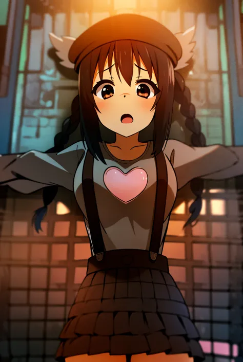 1girl, (((​masterpiece))), top-quality, top-quality, high détails, nakano azusa, 1girl, Twin-tailed, length hair, A dark-haired, brown-eyed, Gray T-shirt.suspenders.a black skirt.illustratio, comic strip, soothing tones, Subdued Color, Soft cinematic light...