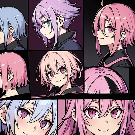 (side face, face, side view, closeup), smiling, sharp eyes, looking at left side, ((sukuna, Pink hair))