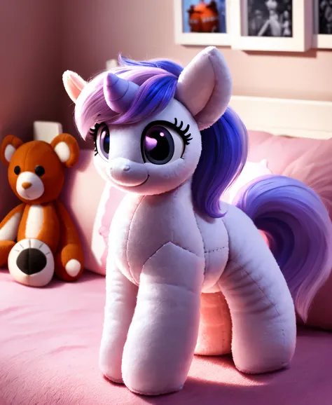 score_9, (irl), photo, ((plushie)), solo, pony luna, full body, smiling, detailed fur, anatomically correct, ear fluff, cinematic lighting, soft shadows, artstation, digital illustration, detailed, sharp, smooth, vibrant colors, smooth gradients, depth of ...