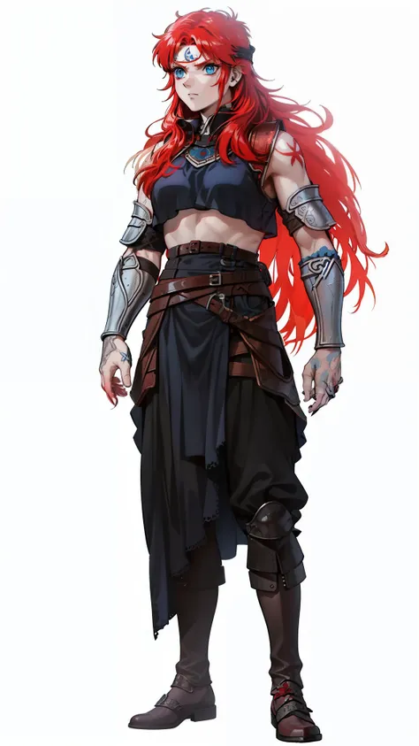 boadicea, ((red-haired warrior viking ghost)))with gothic armor and rune tattoos on her face and blooming blue eyes, 4k