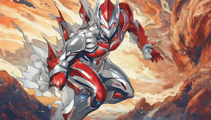 [ Amazing | astounding | delicated ] [Visually inspect the audience]Ultraman&#39;s character statue ， （Best quality， tmasterpiece）， 1人，combat scene， City smoke background， upper part of body， Contemporary，Blue Ultraman Tiga Color Color。[dot paper effect]，U...