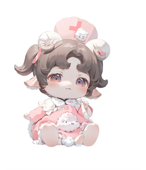 sheep horns ,Lolita prostitute, cute character, , Shaoli slim loli figure,lalafell, small loli girl, 2d，Two-dimensional，，Celluloid，k hd，8K，cute big breasts，Little nurse，the doctor，nurse woman