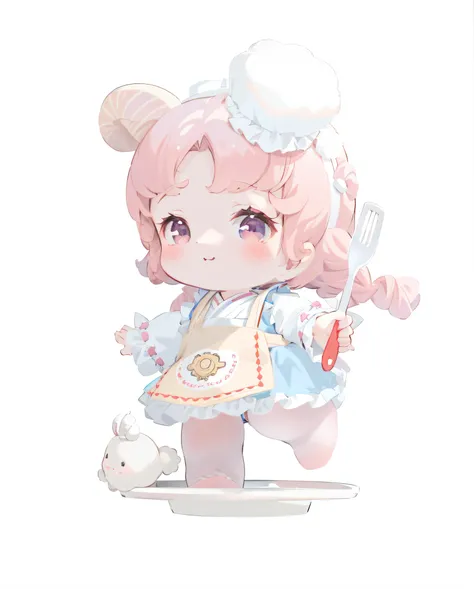 sheep horns ,Lolita prostitute , cute character, , Shaoli&#39;s slim loli figure,lalafell, small loli girl, 2d，Two-dimensional，Japanese cartoons，Celluloid，k hd，8K，Lovely 0.，cook，aprons，get a spatula，chefs hat