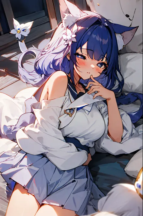 （（tmasterpiece，Best quality）），1 plump girl，独奏， Ultra-detailed eyes，Upper part of the body，exposed bare shoulders，Playful and cute，校服，sleepily