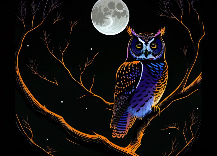 style-paintmagic Vector art of an owl perched on a branch、fantastic、hight resolution、foco nítido、absurderes、after hours、dark、dark、Night