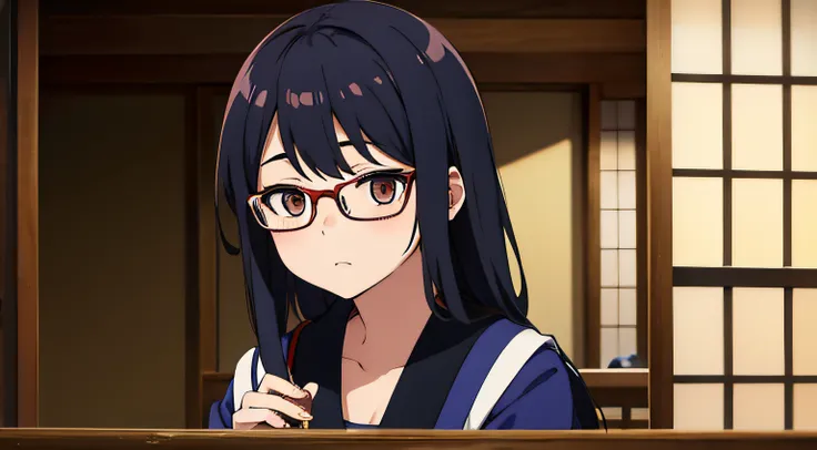 a typical japanese school girl wearing glasses, nekomimi