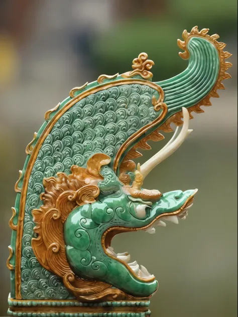 Green Dragon Statue, Ancient Chinese ornate sculptures, Jade Dragon Statue, Glazed Dragon Sculpture，pottery，Glass products，ancient china art style, Chinese mythology, smooth chinese dragon, Traditional Chinese patterns, huge animal statue,artwork of a，cult...