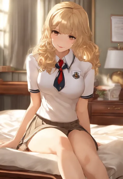 (1 girl), (highly detailed brasilian face), extremely detailed CG unified 8k wallpaper, highly detailed, raw color photos, professional photography, Realistic, (beautiful big breasts), (hi-school uniform with open chest:1.6), pleated skirt, ((cameltoe)), b...