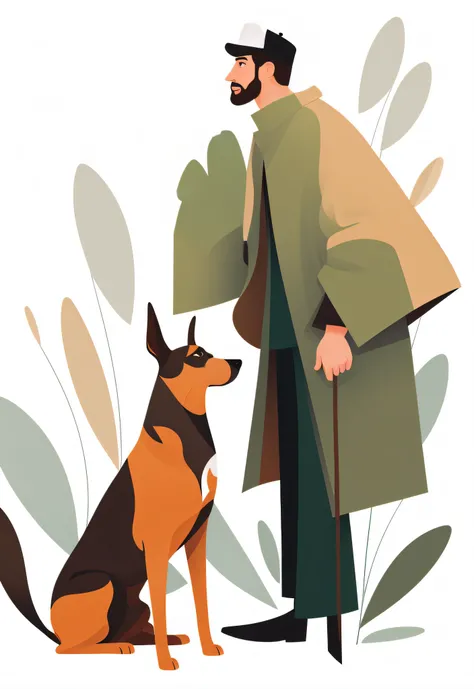 A person and a dog standing together, with an amazing character design, in a digital illustration style by Andrei Frolovsky. The artwork is in the style of digital illustration by Tadeusz Prushkovsky, known for his attention to detail. The illustration is ...