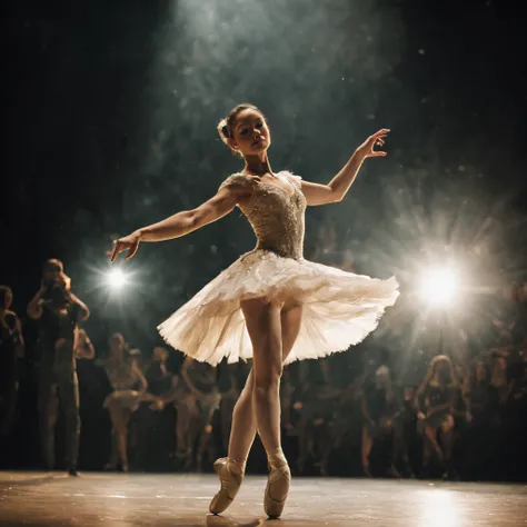 Ballerina dancing on stage. Filmic, hyper-detalied, higly detailed